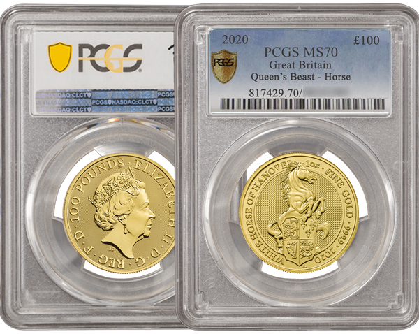 The Queen's Beasts 2020 24k Gold White Lion PCGS-graded MS70